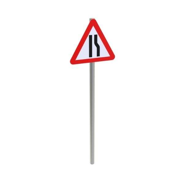 Road Narrows Right Permanent Post Mounted Sign