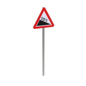 Steep Hill Downwards Ahead Road Post Mounted Sign