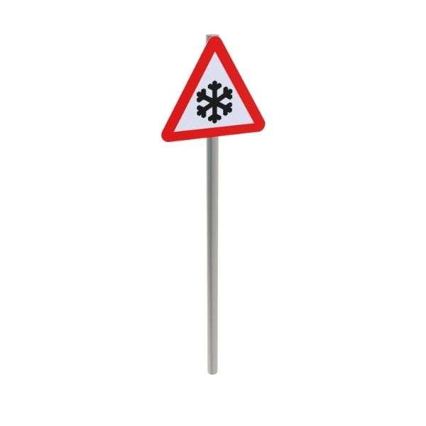 Risk of Ice or Packed Snow Ahead Post Mounted Sign