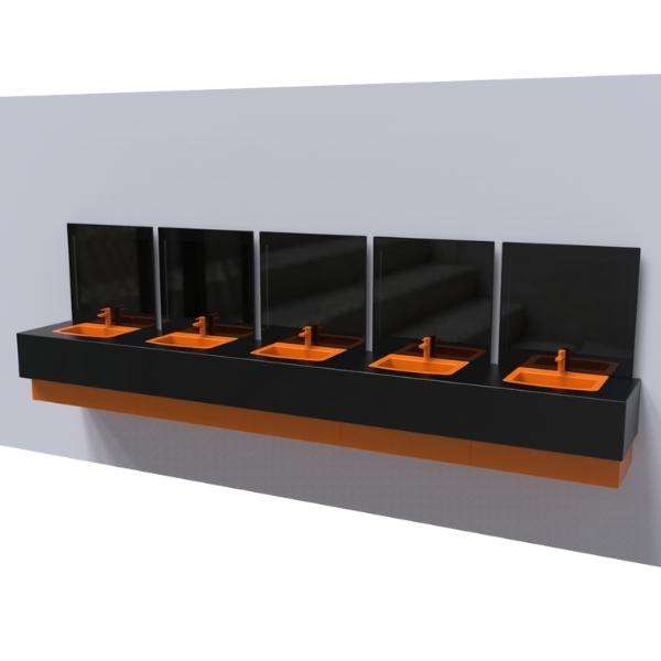 Washbasin Cubicles in the Washroom with a Mirror